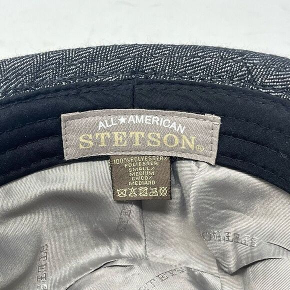Stetson Fedora Hat Herringbone Pattern Ribboned Charcoal Gray Mens Small/Medium - Picture 7 of 7